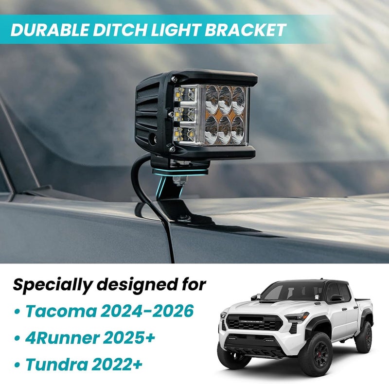 TECHPICCO Ditch Light Bracket for Tacoma 2024-2026/4Runner 2025+/Tundra 2022+, LED Light Mount Brackets Compatible with Toyota Tacoma/4Runner/Tundra Accessories - Image 2